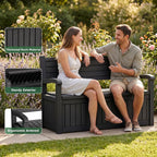 80Gal Resin Outdoor Deck Storage Bench, Lockable Waterproof UV Protected Patio Box, Weatherproof Porch Pool Garden Furniture for Yard Tools & Seat Cushions, Black