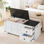 HOOBRO Storage Bench, Toy Box with Dual Drawers and Safe Hinge, Storage Chest with Extra-Long Thick Top, Easy Assembly, for Living Room, Bedroom, White and Black WB212CW01