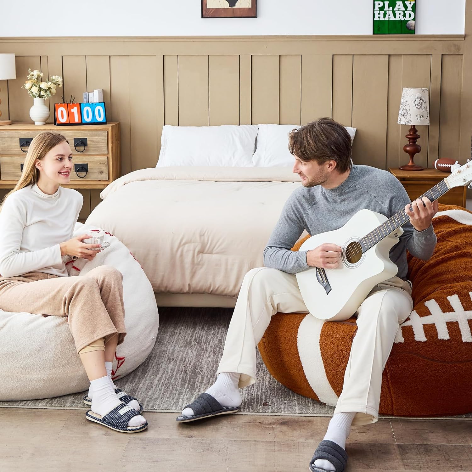 Sports Baseball Bean Bag Chair - Giant Bean Bag Chairs for Adults and Kids - Oversized Bean Bag Sofa Couch with Filler - Plush BeanBag Furniture for Living Room Bedroom Dorm Office - 44 Inch