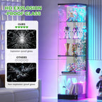 HNEBC Glass Display Cabinet, LED Display Case with RGB Lighting, Lockable Curio Cabinet with Explosion-Proof Glass Doors for Collectibles,5-Tier China Cabint with Motion Sensor Light-Black