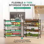 Cinati 4-Tier Snack Cart with Wheels, 29''W Toy Storage Organizer, Rolling Pantry Storage Cart with 10 Wire Baskets & Handle,Adjustable Metal Snack Rack, Kitchen Organizer for Fruit, Vegetables(Black)