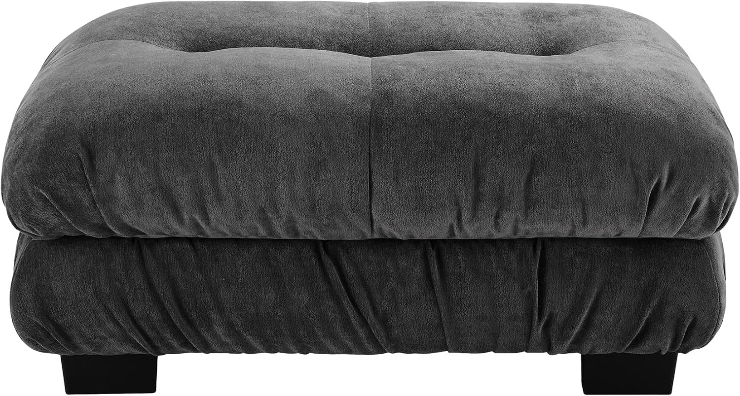 Upholstered Ottoman Footstool with Cushion for Sectional Sofa Couch 300lbs for Living Room,Chenille Fabric(Grey)