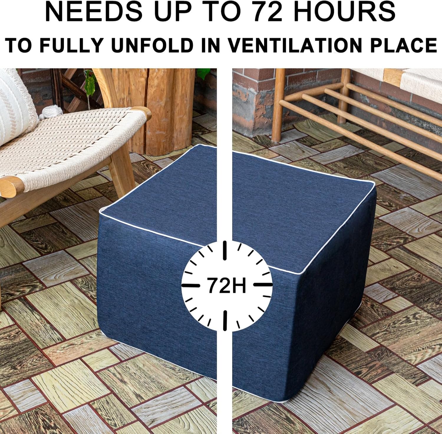 20x14 In Outdoor Square Ottoman – Lightweight Patio Ottoman Footrest with High-Density Foam Filler Perfect as Waterproof Footstool or Extra Seating for Decks, Gardens, or Poolside (Navy Blue)