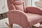 Rocking Chair with Foot Rest, Nursery Glider Teddy Gliding Rocking Chair with Retractable Footrest Rubber Wood Legs Side Pocket High Back & Wide Seat Nursing Chair for Living Room (Pink)