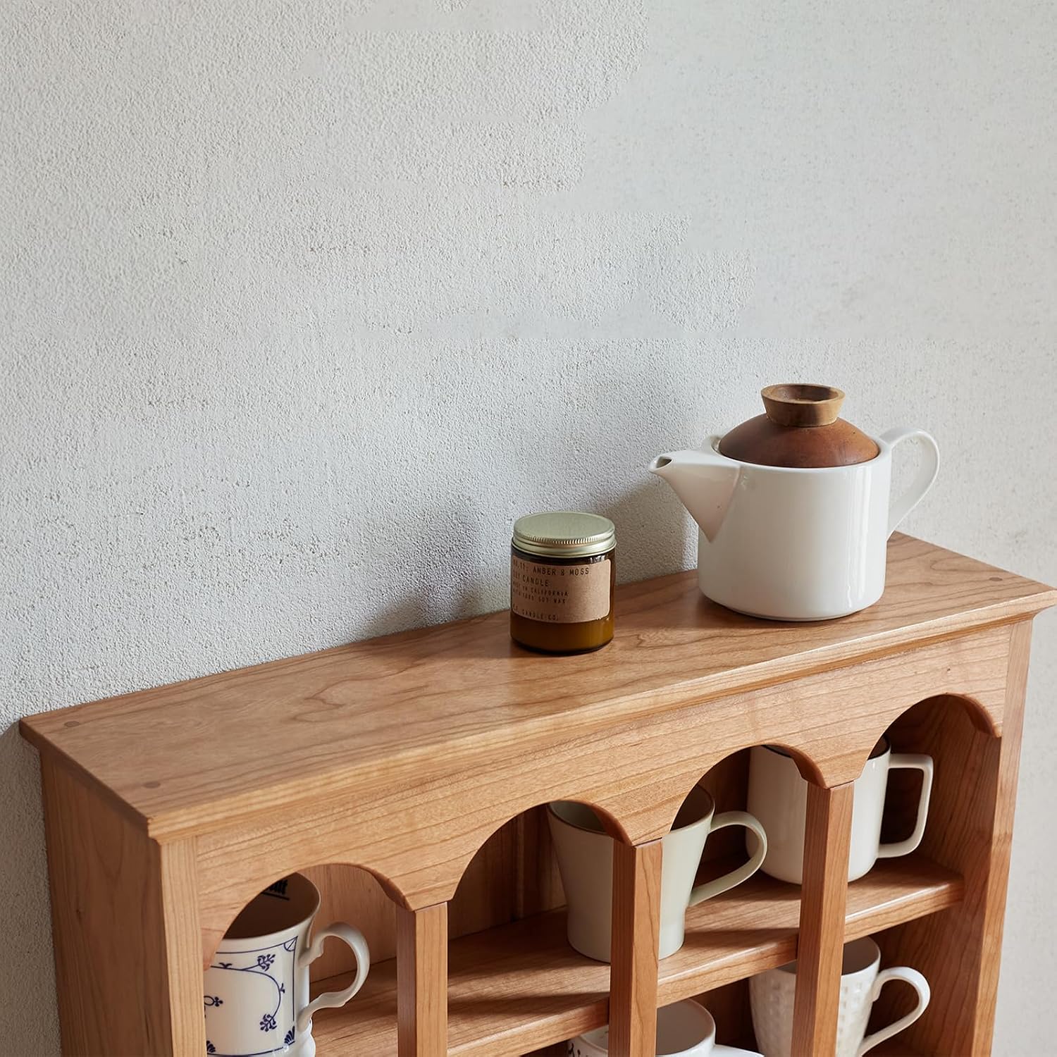 Solid Wood Countertop Cabinets,North America A Grade Cherry One Piece Solid Wood Storage Rack Simple European Style Wooden Kitchen Table Cup Holder No Assembly Required