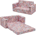 Ulax furniture Kids Convertible Sofas Children Flip-Out Sofa - 2-in-1 to Lounge Chair (Pink Unicorn)