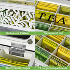 Tea Box Organizer,Wood Tea Organizers and Storage,12 Compartments Teas Bag Organizers,Teas Bag Holder Organizer,Wooden Storage Box for Countertop Kitchen Cabinet Pantry