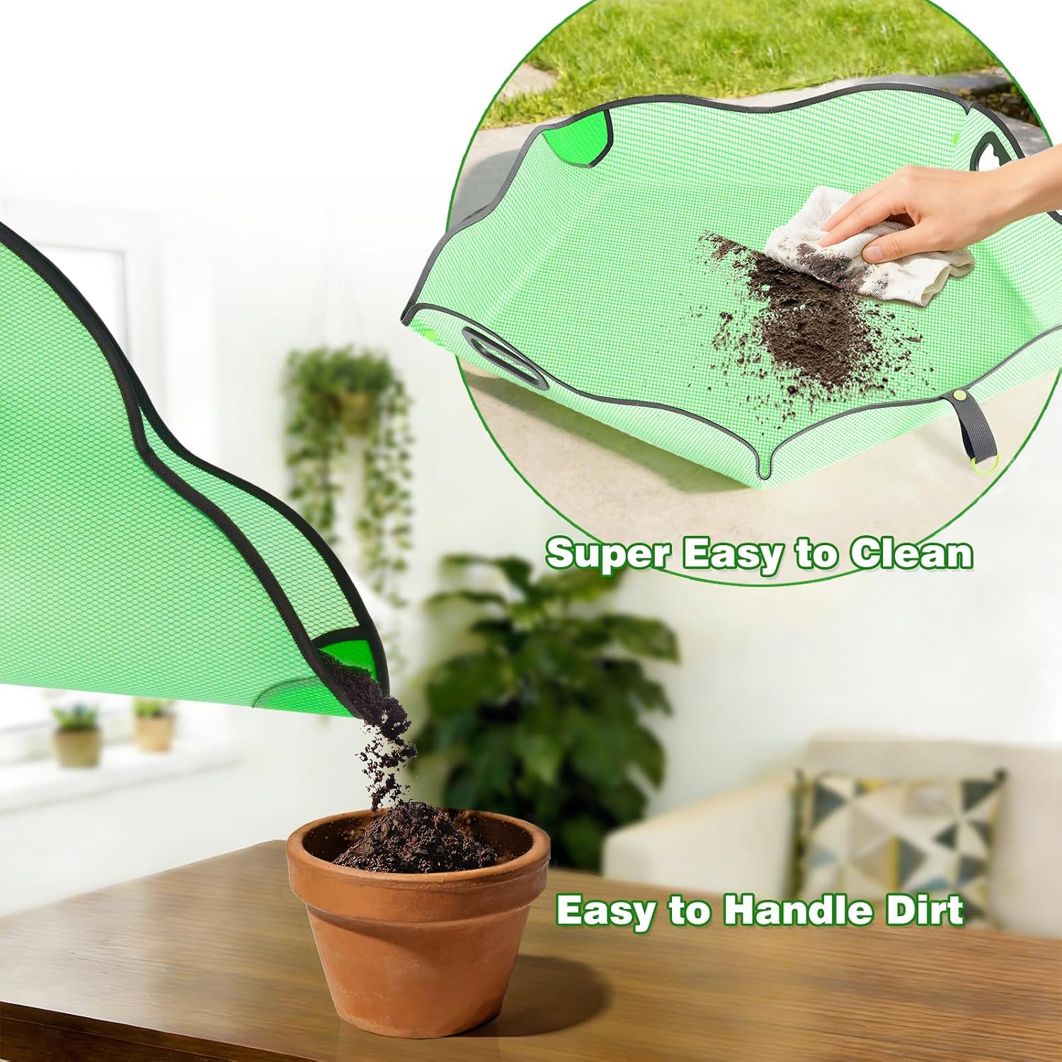 Austion Repotting Mat for Indoor Plant Transplanting and Mess Control 29"x29" Waterproof Succulent Potting Mat with Handles Flower-Shaped Potting Tray Portable Mat Gardening Gifts for Plant Lovers