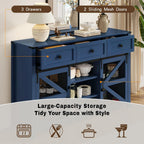 Virubi 55 in Sideboard Buffet Cabinet with Storage,Sliding Barn Doors,3 Drawers and Shelves,Farmhouse Coffee Bar Cabinet for Living Room,Hallway,Entryway,Navy Blue
