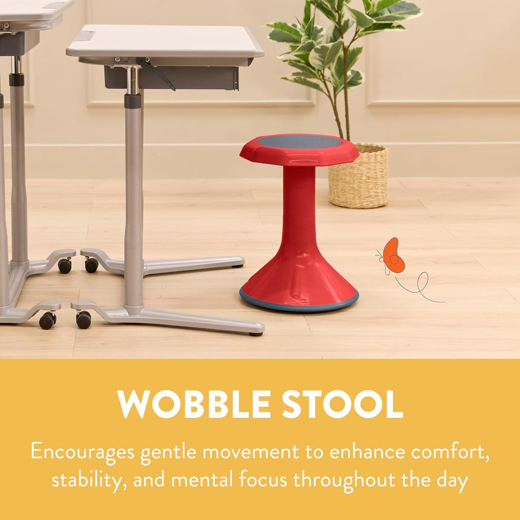 Back2School Express Wobble Sensory Stool for Classroom - 18” Active Flexible Seating Chair for Kids, 220lb Capacity, GREENGUARD Gold Certified, Red