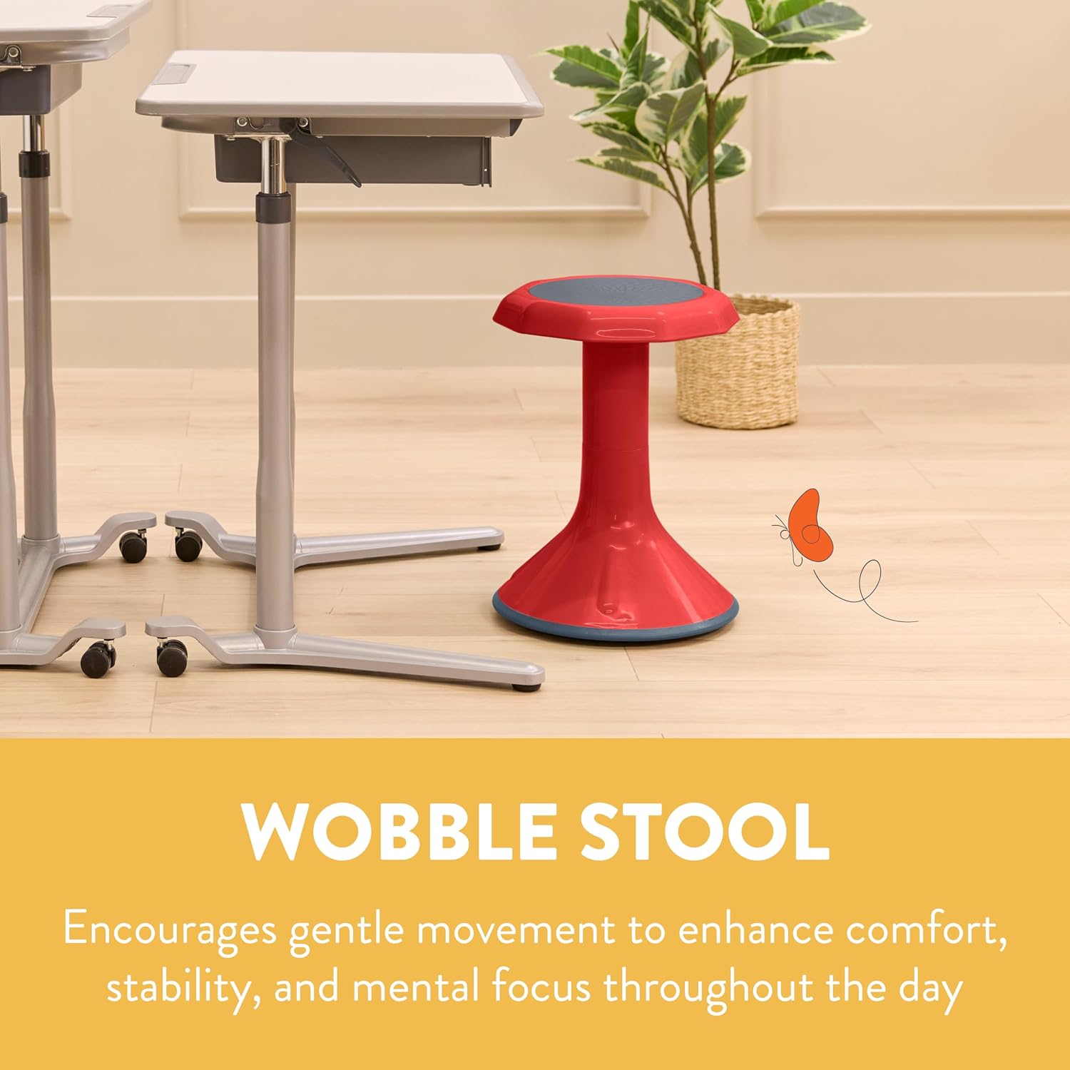 Back2School Express Wobble Sensory Stool for Classroom - 18” Active Flexible Seating Chair for Kids, 220lb Capacity, GREENGUARD Gold Certified, Red