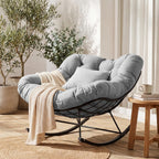 JEAREY Outdoor Papasan Rocking Chair, Oversized Patio Rocker, Comfy Egg Chair for Bedroom, Living Room, Garden, Porch, Lawn, Grey