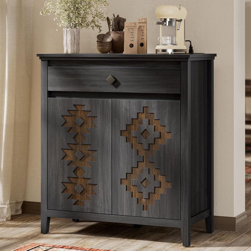 32'' Buffet Cabinet with Storage, Sideboard Cabinet with Drawer and Adjustable Shelf, Modern Accent Storage for Kitchen, Living Room, Entryway, Black