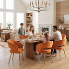 Orange Velvet Dining Chairs Gold Legs, Modern Dining Room Chairs with Arms Set of 6 Upholstered Accent Chair Armchair with Barrel Back for Kitchen Living Room