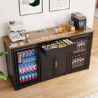 GDLF 70.1" Long Coffee Bar Cabinet with Fridge Space, Modern Wine Liquor Cabinet with Storage & Power Outlet, Buffet Sideboard with Fluted Doors for Home, Black