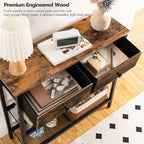 HOOBRO 29.5" Narrow Console Table with 2 Fabric Drawers, Sofa Table, Small Entryway Table with 3-Tier Storage Shelves, Behind Couch Table, for Living Room, Hallway, Rustic Brown and Black BF72XG01