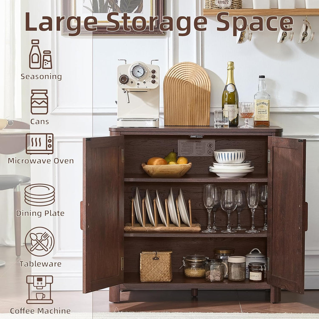Joaxswe Sideboard Buffet Cabinet with Storage, 31.5" Arc-Shaped Credenza with 2 Doors & Adjustable Shelves, Mid Century Modern Coffee Bar Storage Cabinet for Kitchen, Living Room, Entryway, Walnut
