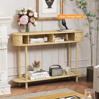 ARTPOWER 47.2" Modern Entryway Table with Wood Tambour Door, Accent Behind Couch Sofa Console Table with Storage, Fluted Side Table for Hallway, Living Room, Foyer, Natural Wood