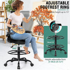 Drafting Chair, Tall Office Chair with 3D Lumbar & Head Support, Ergonomic Mesh Standing Desk Chair with Footring, Comfy Extended High Desk Chair with Flip-Up Arms & Hanger,Black