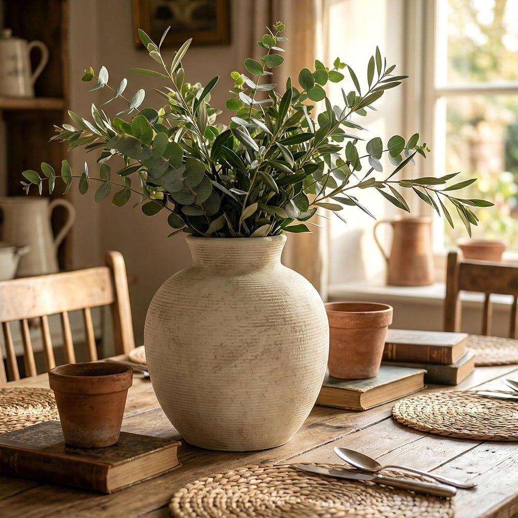 7.4 Inch Vintage Large Ceramic Flower Vase | for Living Room, Dining Room, Bathroom Indoor & Outdoor Home Decor