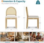 STHOUYN Upholstered Rattan Dining Chairs Set of 4, Farmhouse Solid Wood Dining Room Chair with Natural Rattan Woven Back and Chenille Seat, Mid-Century Modern Wooden Kitchen Chairs (4, Cream White)