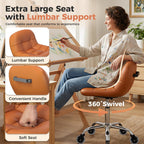 Rolling Stool Chair with Wheels, Height Adjustable Stool with Back Support, Office Drafting Chair with PU Leather Cushion for Home Office Kitchen Vanity Salon Garage Tattoo Dentist Esthetician(Camel)