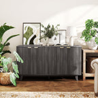 HOMCOM Sideboard Buffet Cabinet with Storage, 55" Fluted Modern Buffet Table Coffee Bar Console Cabinet with 2 Adjustable Shelves, 4 Doors for Dining Room, Living Room, Hallway, Dark Gray