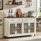 Joaxswe Large Sideboard Buffet Cabinet with Storage,59" Credenza with 4 Glass Doors & 2 Drawers,Adjustable Shelves Coffee Bar,Wood Kitchen Console Table for Dining Room,Living Room,Black