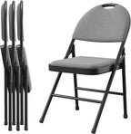 4 Pack Padded Folding Chairs for Home & Events Linen Cushion Seat & Backrest Sturdy Metal Frame Stackable Lightweight Comfortable No Assembly for Indoor Outdoor- Dark Grey