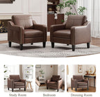 MALOL PU Leather Accent Chair Set of 2, Mid-Century Modern Living Room Armchair Sofa with Removable Cushions & Stitched Armrest Design, Bedroom Chair with Plastic Legs, Chocolate Brown