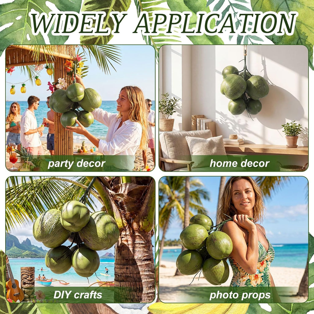 Novabright Fake Coconut, 1 Bunch Artificial Coconuts for Decoration, Lifelike Tropical Fake Green Coconuts Prop Artificial Fruit for Home Decoration Display Photo Prop (Seven Coconut)