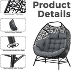 IRONCK Egg Chair Outdoor, Double Egg Lounge Chair with Thickened Padded Cushions and Headrests, 700 Lbs 2 Person Egg Loveseat for Garden, Indoor, Porch, Balcony, Patio, Dark Gray
