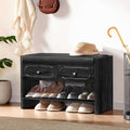 31.5" Shoe Bench, Shoe Storage Bench with Drawers, Waterproof Entryway Benches with Leather Cushion for Bedroom Black