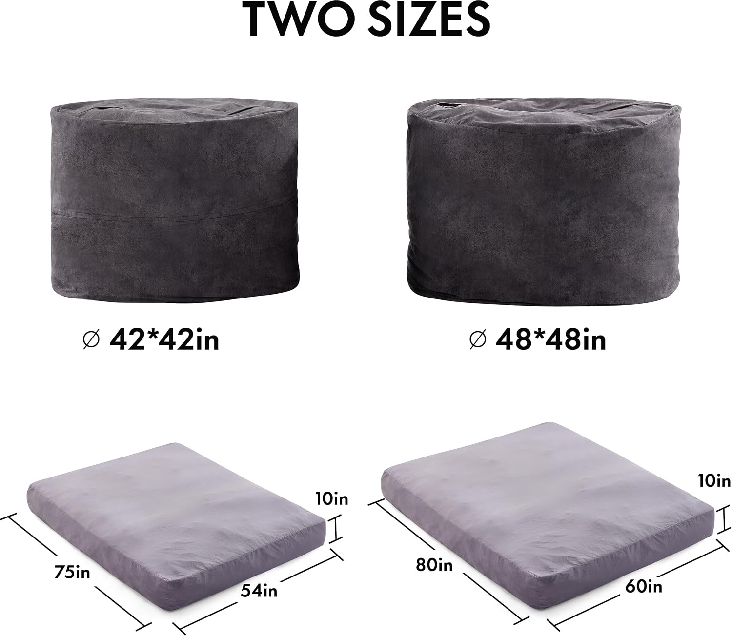 Giant Bean Bag Chair Bed for Adults, Convertible Beanbag Chairs to Floor Mattress, Large Bean Bag Lazy Chair with High-Density Foam Filling, Bean Bag Couch Sofa Bed Machine Washable, Dark Grey