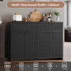 55" W Fluted Buffet Cabinet with Storage Accent Sideboard with 2 Drawers & 4 Doors,Wood Console Coffee Bar Table with Adjustable Shelves for Living Room,Kitchen and Dining Room