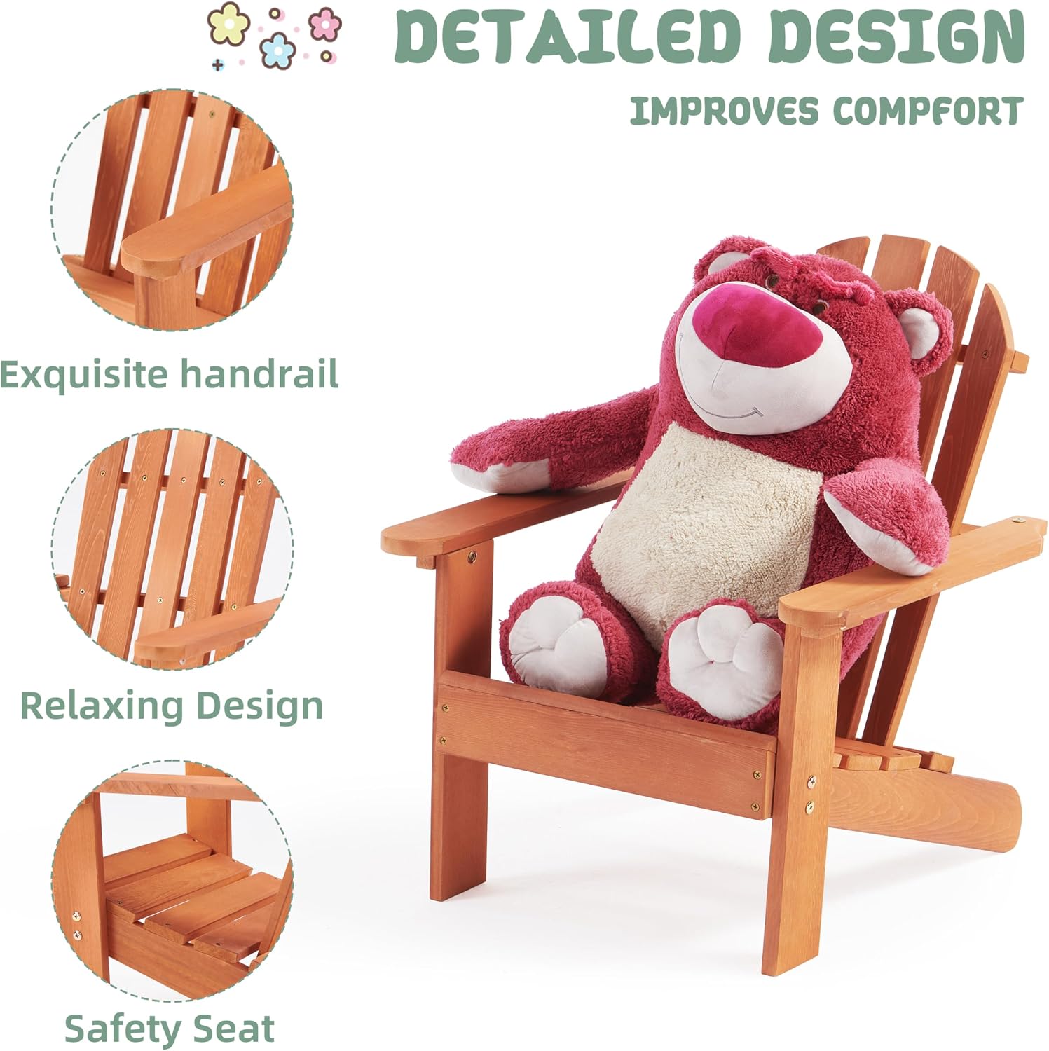 Mederra Wooden Kid's Adirondack Chair for Indoor and Outdoor, Natural Cedar Patio Lounge Chiar for Kids