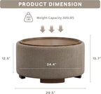 29.5 Inch Round Storage Ottoman Coffee Table,Modern Circle Coffee Table with Storage with Removable Lid Top and Solid Wood Legs,Large Round Ottoman for Bedroom,Living Room,Teddy Fleece,Brown