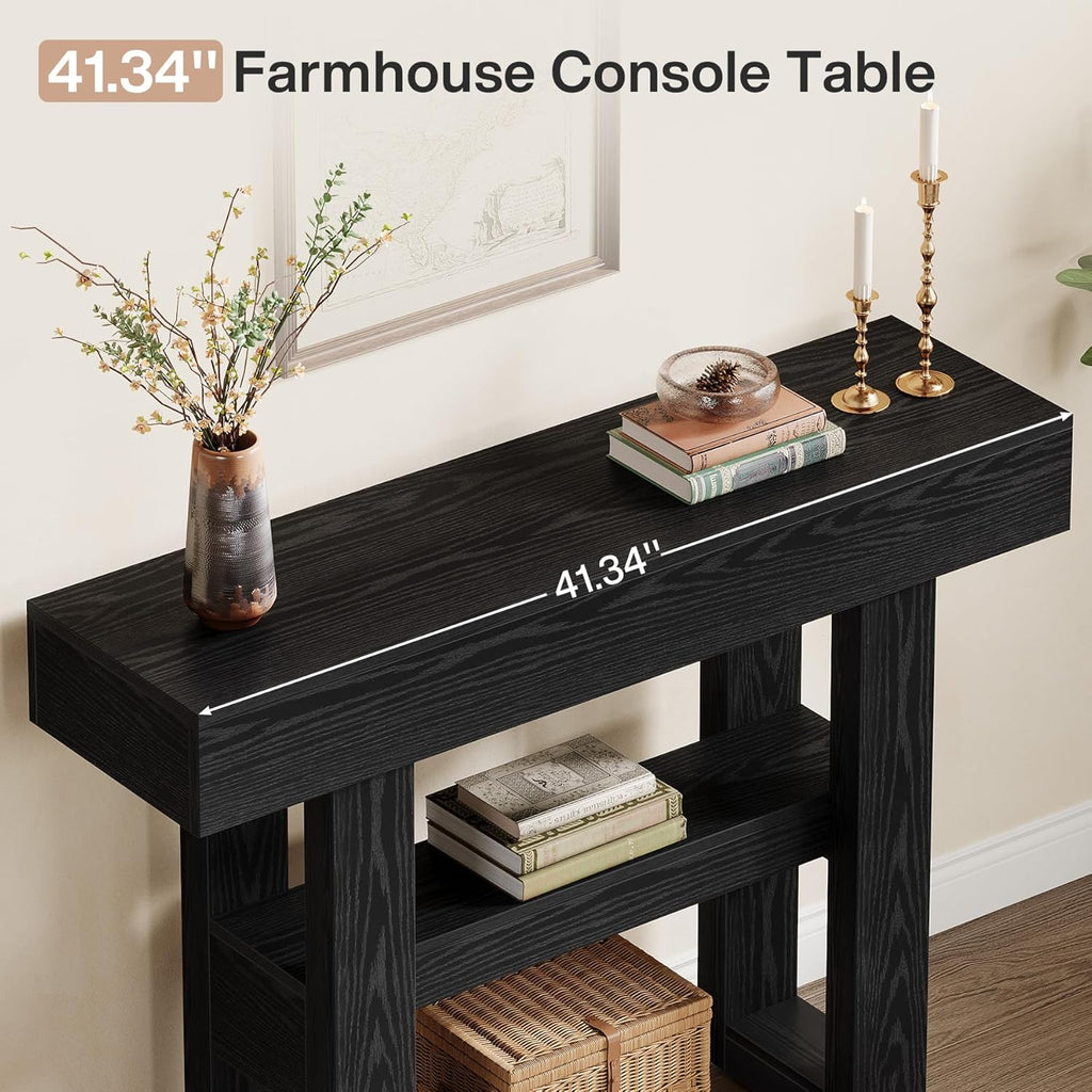 Tribesigns 41.34-Inch Farmhouse Console Table, 2-Tier Narrow Sofa Table Behind The Couch, Entryway Furniture with Storage Shelves for Hallway Foyer Living Room, Black