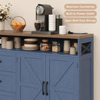FiveWillowise 47" Blue Farmhouse Storage Cabinet with Barn Doors and Drawers, Sideboard Buffet Cabinet with Storage, Kitchen Pantry Hutch, Coffee Bar Station Table for Kitchen, Living, Dining Room