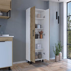 23.6" D*11.8" W*70.9" H White Corner Kitchen Storage Cabinet, 5 Adjustable Shelves & Metal Handles, Natural Wood Double Door, Freestanding Pantry, Modern, for Living Room, Dining Room