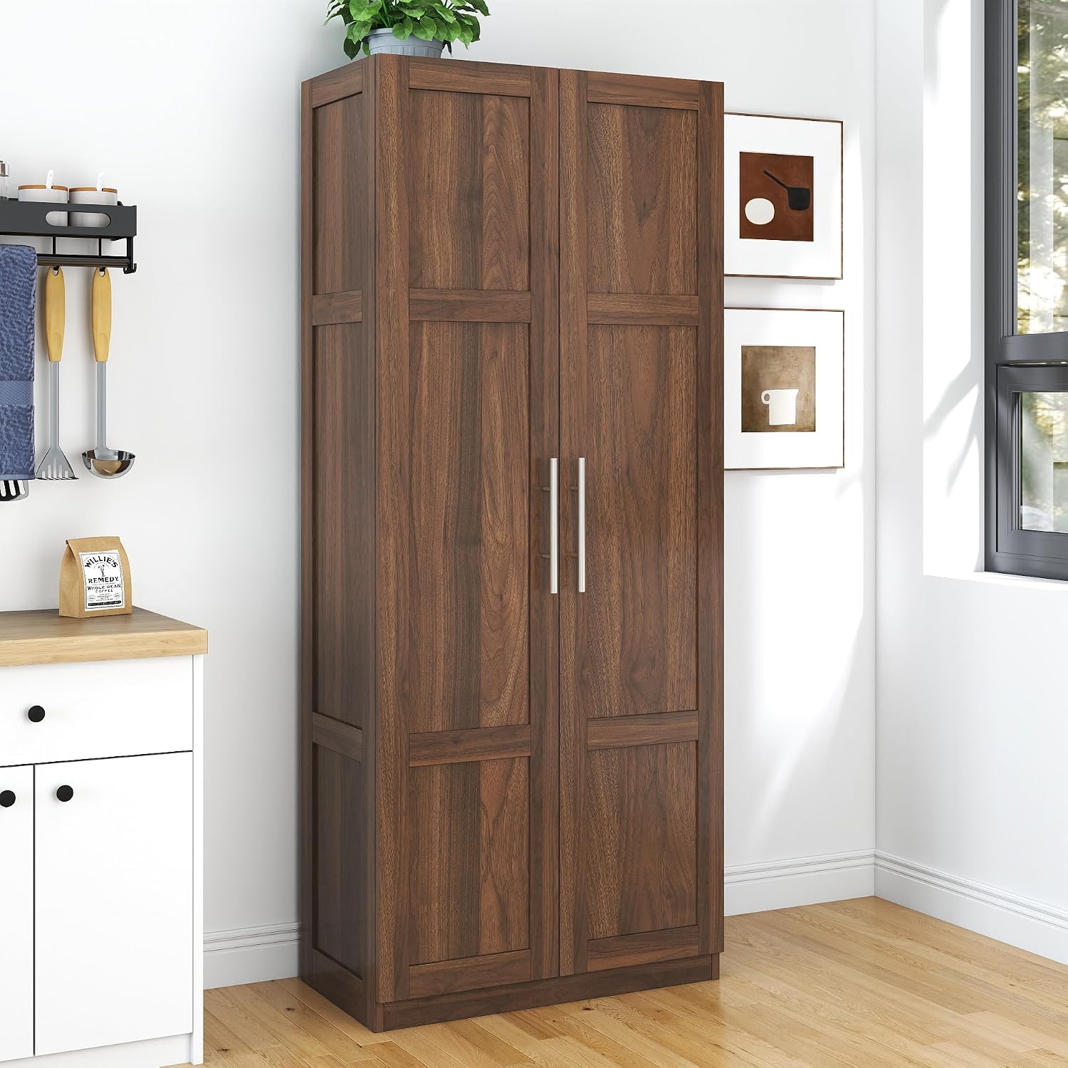 Pantry Cabinet, Kitchen Pantry Storage Cabinets with 2 Door and 3 Shelves, Pantry Storage Cabinet, Cupboard for Kitchen, Dining Room and Living Room.