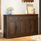 Farmhouse Buffet Sideboard with Storage, 64" Wood Credenza with 3 Drawers & 4 Doors, Walnut Cabinet for Kitchen, Entryway, Coffee Bar
