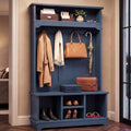 Hall Tree with Bench and Shoe Storage, 6-in-1 Freestanding Entryway Coat Rack with Adjustable Shelf, Multiple Hanging Hooks and 2-Tier Top Storage, Sturdy Wooden Entryway Organizer, Blue