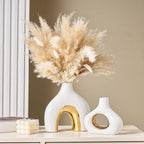 Modern Ceramic Donut Vase: Set of 2 -Minimalist Nordic White and Gold Hollow Vase Home Decor for Kitchen Dining Table Centerpieces Living Room Bederoom Entryway Wedding