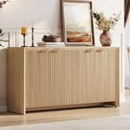 ONBRILL Fluted Sideboard Buffet Cabinet with Storage, Wooden Modern Fluted Sideboard with 4 Doors and 5 Adjustable Shelves, Coffee Bar Table for Dining Room, Hallway, Kitchen (Natural Oak)