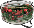4 PCS Clear Wreath Storage Bag, 24x8 Inch Christmas Wreath Storage Container, Heavy Duty PVC Wreath Protector with Handle for Xmas Holiday Seasonal Wreath Garland (Black)