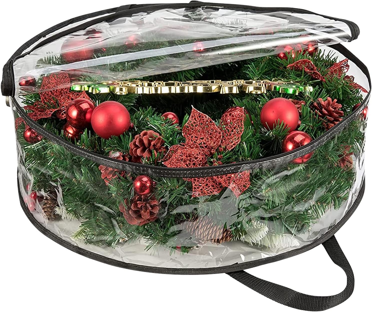 4 PCS Clear Wreath Storage Bag, 24x8 Inch Christmas Wreath Storage Container, Heavy Duty PVC Wreath Protector with Handle for Xmas Holiday Seasonal Wreath Garland (Black)
