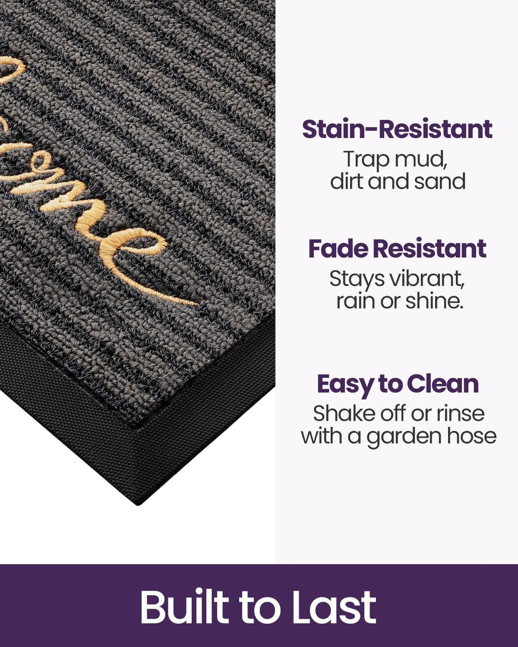 DEXI Front Door Mat Outside Entrance, 2x3 ft Rubber Entry Doormat Heavy Duty, Non Slip Welcome Mats for Inside House Floor Entryway Exterior Patio, Welcome Grey