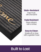 DEXI Front Door Mat Outside Entrance, 2x3 ft Rubber Entry Doormat Heavy Duty, Non Slip Welcome Mats for Inside House Floor Entryway Exterior Patio, Welcome Grey