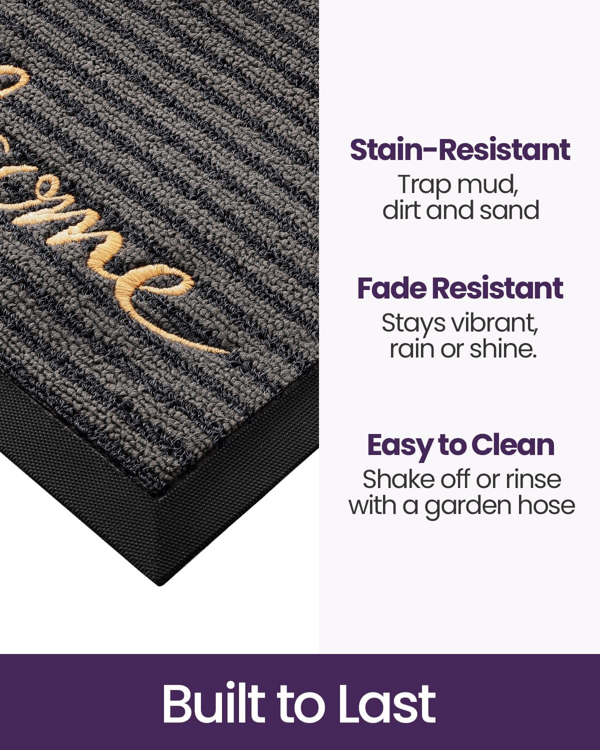 DEXI Front Door Mat Outside Entrance, 2x3 ft Rubber Entry Doormat Heavy Duty, Non Slip Welcome Mats for Inside House Floor Entryway Exterior Patio, Welcome Grey